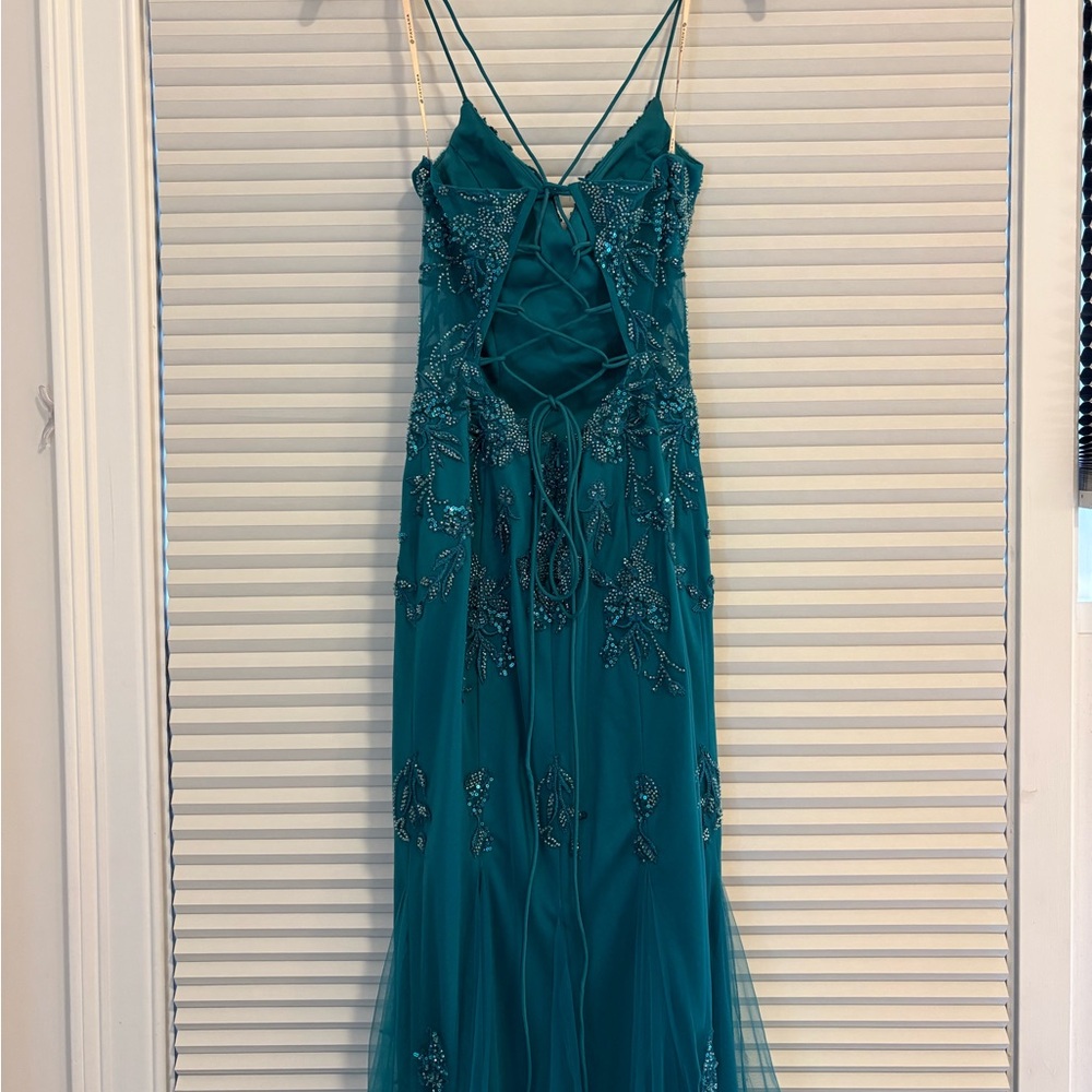 Faviana Teal Sequin Prom/Party Dress - Picture 2 of 7